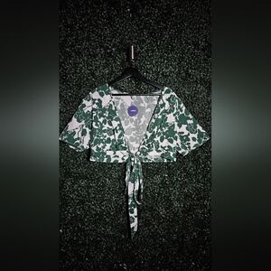 Floral Green Wrap Top